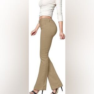 Hybrid & Company - Women's Slim Boot Cut Stretch Pants - Twill Khaki, Size 16